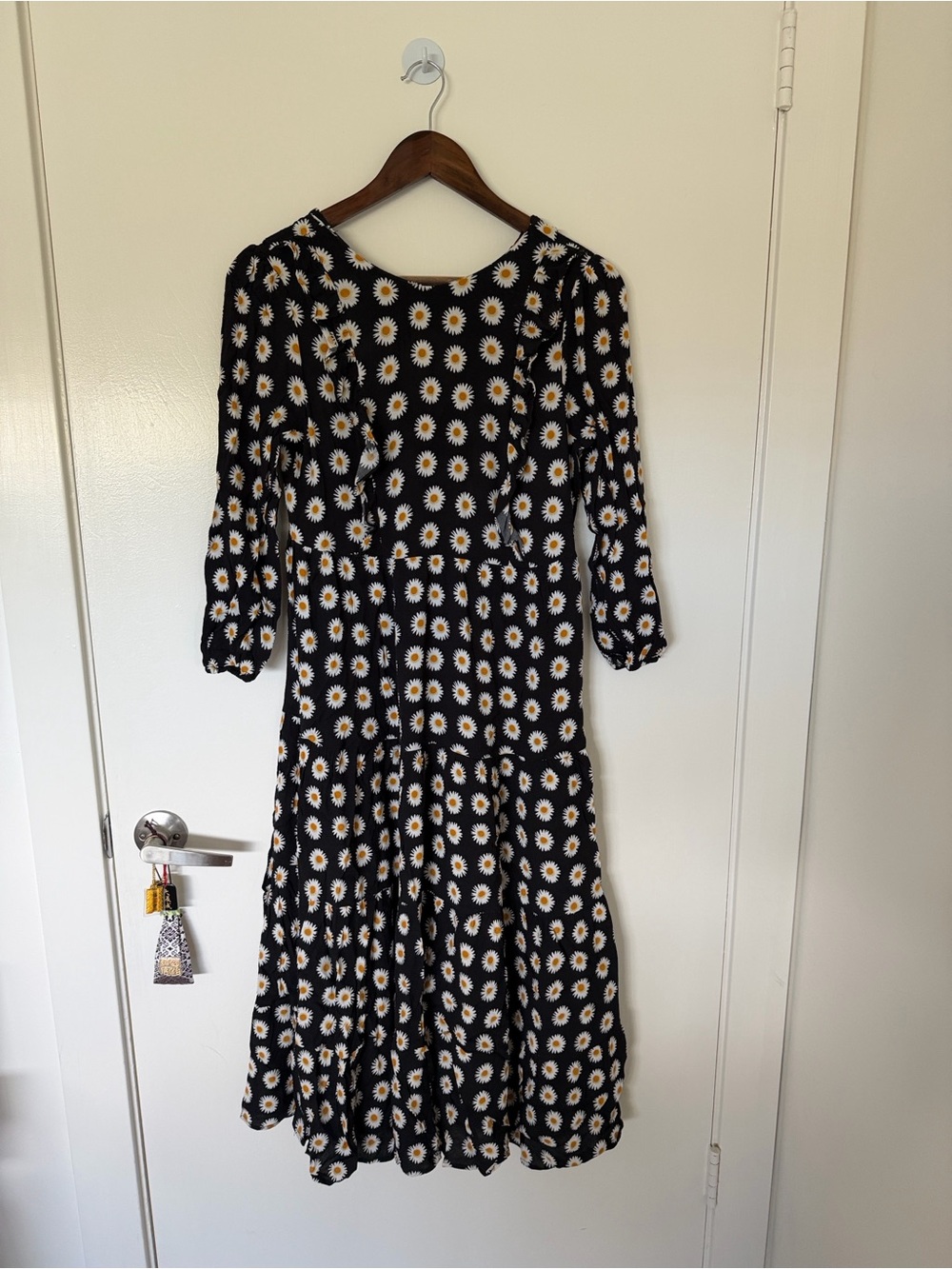 Zara Black Maxi Dress with White and Yellow Daisy Print